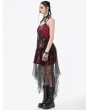 Dark in love Red and Black Gothic Punk Asymmetric Fishnet Overlay Dress