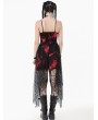 Dark in love Red and Black Gothic Punk Asymmetric Fishnet Overlay Dress