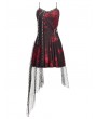Dark in love Red and Black Gothic Punk Asymmetric Fishnet Overlay Dress