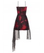Dark in love Red and Black Gothic Punk Asymmetric Fishnet Overlay Dress