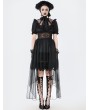 Dark in love Black Dark Gothic Short Puff Sleeve Mesh Layered High-Low Dress
