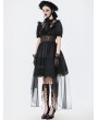 Dark in love Black Dark Gothic Short Puff Sleeve Mesh Layered High-Low Dress