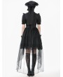 Dark in love Black Dark Gothic Short Puff Sleeve Mesh Layered High-Low Dress