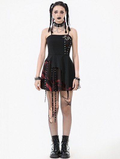 Dark in love Black and Red Tie-Dye Punk Gothic Irregular Bat Hem Dress