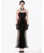 Dark in love Black and Red Sexy Gothic Lace Applique Bodycon Fishtail Long Dress