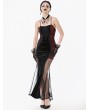 Dark in love Black and Red Sexy Gothic Lace Applique Bodycon Fishtail Long Dress