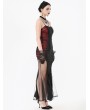 Dark in love Black and Red Sexy Gothic Lace Applique Bodycon Fishtail Long Dress