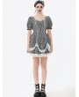 Dark in love Black and White Lace Trim Gothic Lolita Striped Short Dress