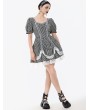 Dark in love Black and White Lace Trim Gothic Lolita Striped Short Dress