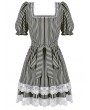 Dark in love Black and White Lace Trim Gothic Lolita Striped Short Dress