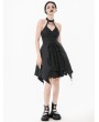 Dark in love Black Gothic Rhinestone Tassel Halter Sleeveless Short Dress