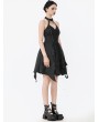 Dark in love Black Gothic Rhinestone Tassel Halter Sleeveless Short Dress