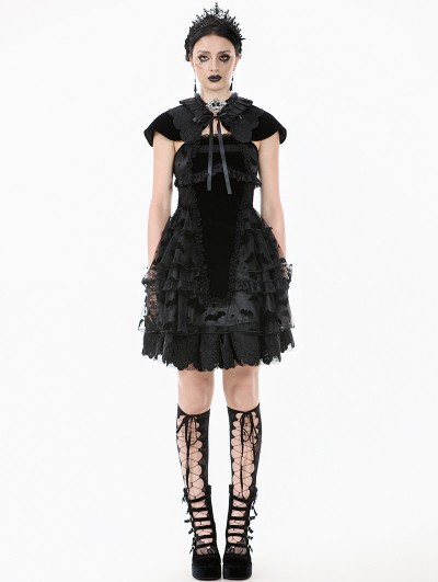 Dark in love Black Gothic Bat Coffin Mesh Spliced Velvet Short Dress