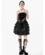 Dark in love Black Gothic Bat Coffin Mesh Spliced Velvet Short Dress