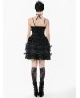 Dark in love Black Gothic Bat Coffin Mesh Spliced Velvet Short Dress
