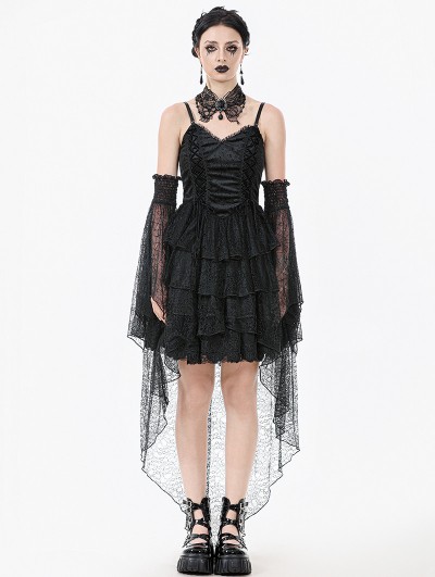 Dark in love Black Dark Swan Retro Layered Lace Tail Gothic Party Dress