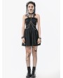 Dark in love Black Gothic Punk Halter Eyelet Strap Short Leather Dress