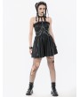 Dark in love Black Gothic Punk Halter Eyelet Strap Short Leather Dress