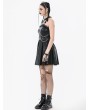 Dark in love Black Gothic Punk Halter Eyelet Strap Short Leather Dress