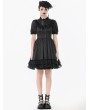Dark in love Black Gothic Lace-Up Lolita Short Puff Sleeve Dress