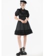 Dark in love Black Gothic Lace-Up Lolita Short Puff Sleeve Dress