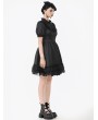 Dark in love Black Gothic Lace-Up Lolita Short Puff Sleeve Dress