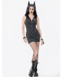 Dark in love Black and Grey Striped Gothic Wolf Ear Hooded Bodycon Dress