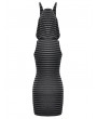 Dark in love Black and Grey Striped Gothic Wolf Ear Hooded Bodycon Dress