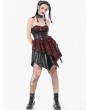 Dark in love Black and Red Gothic Punk Plaid Faux Leather Asymmetric Dress