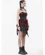 Dark in love Black and Red Gothic Punk Plaid Faux Leather Asymmetric Dress