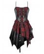 Dark in love Black and Red Gothic Punk Plaid Faux Leather Asymmetric Dress