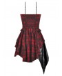 Dark in love Black and Red Gothic Punk Plaid Faux Leather Asymmetric Dress