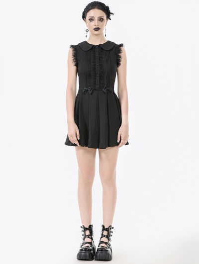 Dark in love Black Gothic Sweet Sleeveless Pleated Mini Dress