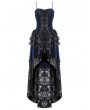 Dark in love Black and Royal Indigo Velvet Lace Gothic Tiered Tail Party Dress
