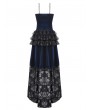 Dark in love Black and Royal Indigo Velvet Lace Gothic Tiered Tail Party Dress