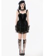 Dark in love Black Gothic Velvet Lace Applique Layered Short Dress