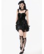 Dark in love Black Gothic Velvet Lace Applique Layered Short Dress