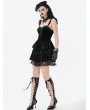 Dark in love Black Gothic Velvet Lace Applique Layered Short Dress