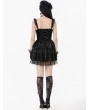 Dark in love Black Gothic Velvet Lace Applique Layered Short Dress