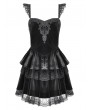 Dark in love Black Gothic Velvet Lace Applique Layered Short Dress