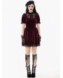 Dark in love Dark Red Gothic Velvet Lace Frilly Short Puff Sleeve Dress
