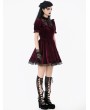 Dark in love Dark Red Gothic Velvet Lace Frilly Short Puff Sleeve Dress