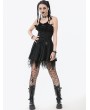 Dark in love Black Gothic Dark Demon Pleated Irregular Mesh Splicing Dress