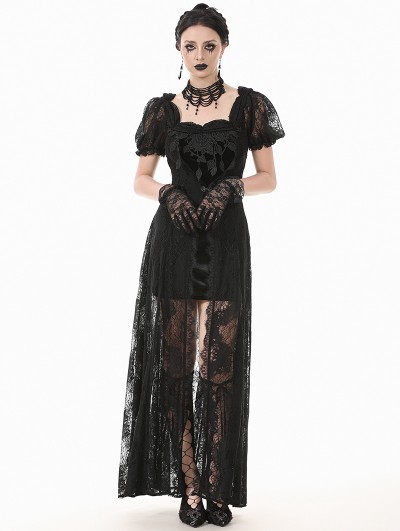 Dark in love Black Gothic Faux Two-Piece Lace Velvet Rose Maxi Dress