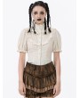 Dark in love Ivory Vintage Short Puff Sleeve Button Blouse for Women