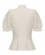 Dark in love Ivory Vintage Short Puff Sleeve Button Blouse for Women