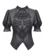 Dark in love Black Gothic Women's Short Sleeve Blouse with Detachable Cravat
