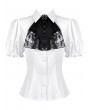 Dark in love White Gothic Victorian Black Lace Cravat Blouse for Women