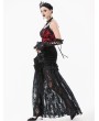 Dark in love Black Gothic Velvet Sheer Lace Panelled Long Fishtail Skirt