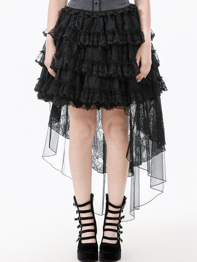 Dark in love Black Gothic Layered Ruffled Lace High-Low Skirt
